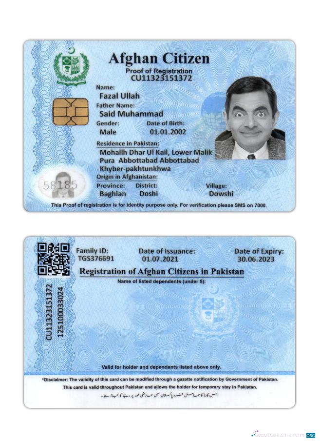 Download Afghan citizen proof of registration Photoshop template